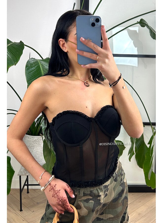 BLACK - 'ALEYNA CORSET' - MESH CORSET TOP