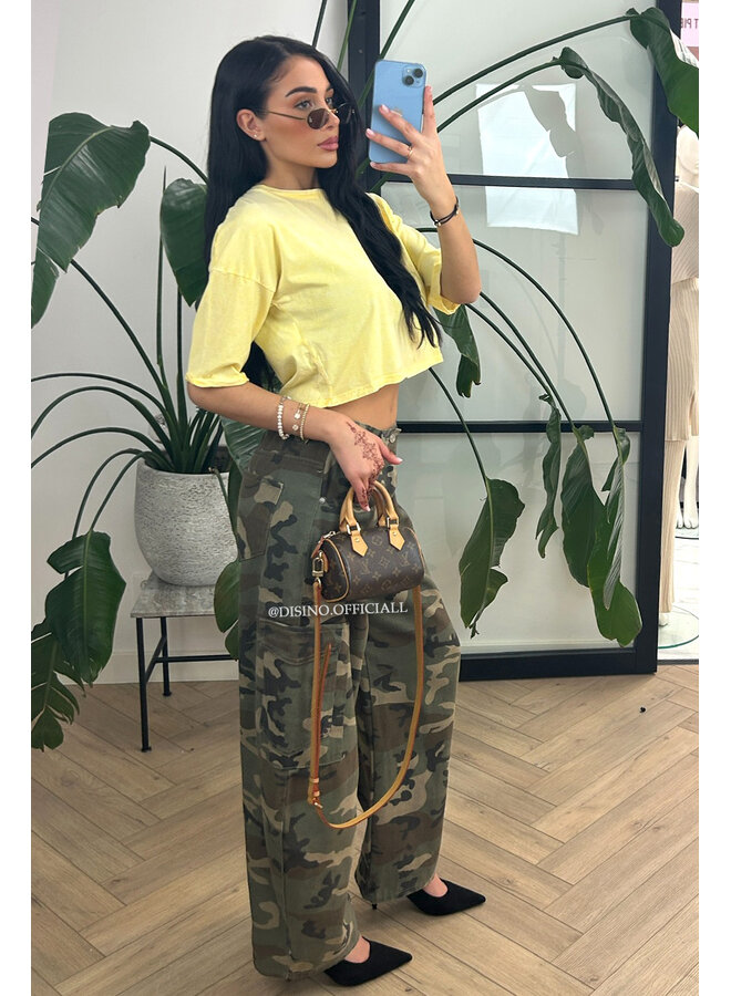 YELLOW - 'MARA TEE' - WHITEWASH CROPPED TEE