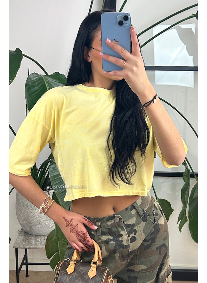 YELLOW - 'MARA TEE' - WHITEWASH CROPPED TEE