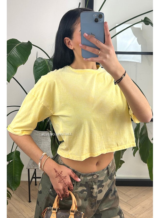 YELLOW - 'MARA TEE' - WHITEWASH CROPPED TEE