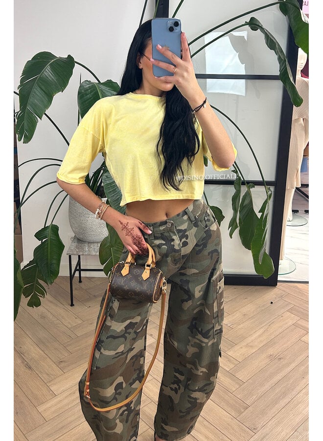 YELLOW - 'MARA TEE' - WHITEWASH CROPPED TEE