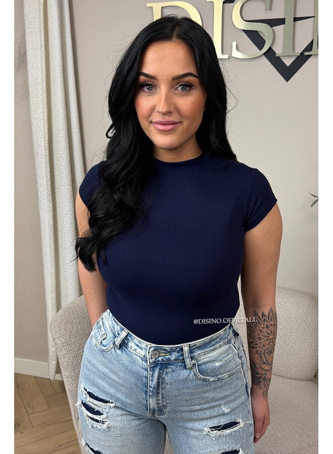 NAVY BLUE - 'MIA SHORTSLEEVE TOP' - PERFECT FIT HIGH NECK SHORTSLEEVE TOP