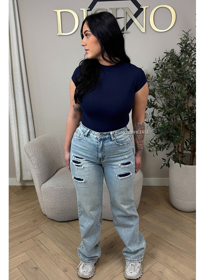 NAVY BLUE - 'MIA SHORTSLEEVE TOP' - PERFECT FIT HIGH NECK SHORTSLEEVE TOP