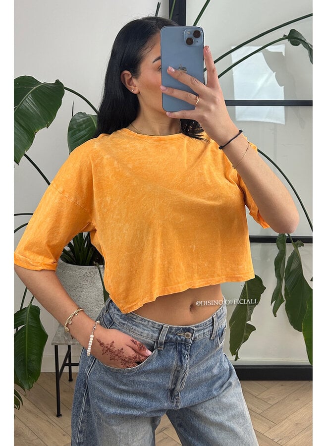 ORANGE - 'MARA TEE' - WHITEWASH CROPPED TEE