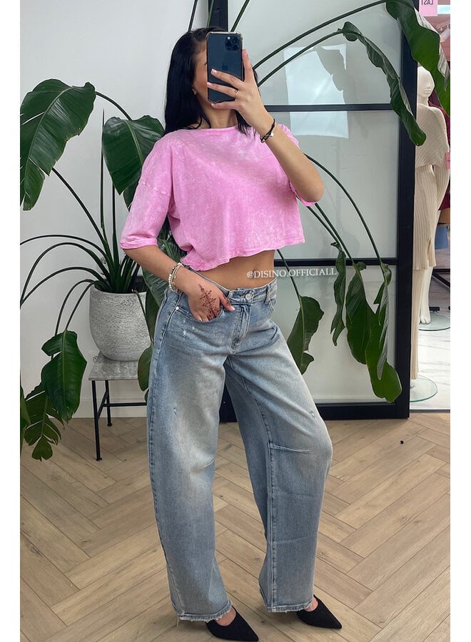PINK - 'MARA TEE' - WHITEWASH CROPPED TEE