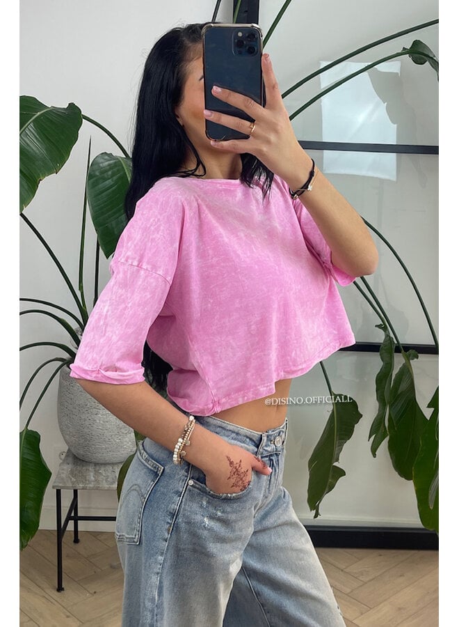 PINK - 'MARA TEE' - WHITEWASH CROPPED TEE