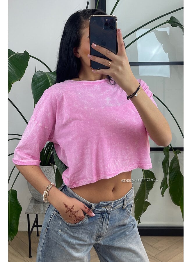 PINK - 'MARA TEE' - WHITEWASH CROPPED TEE