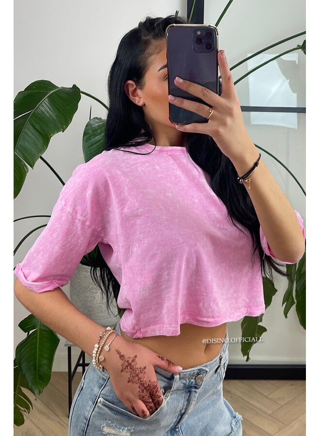 PINK - 'MARA TEE' - WHITEWASH CROPPED TEE