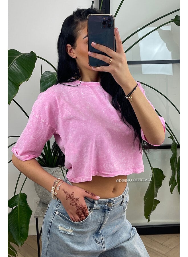 PINK - 'MARA TEE' - WHITEWASH CROPPED TEE