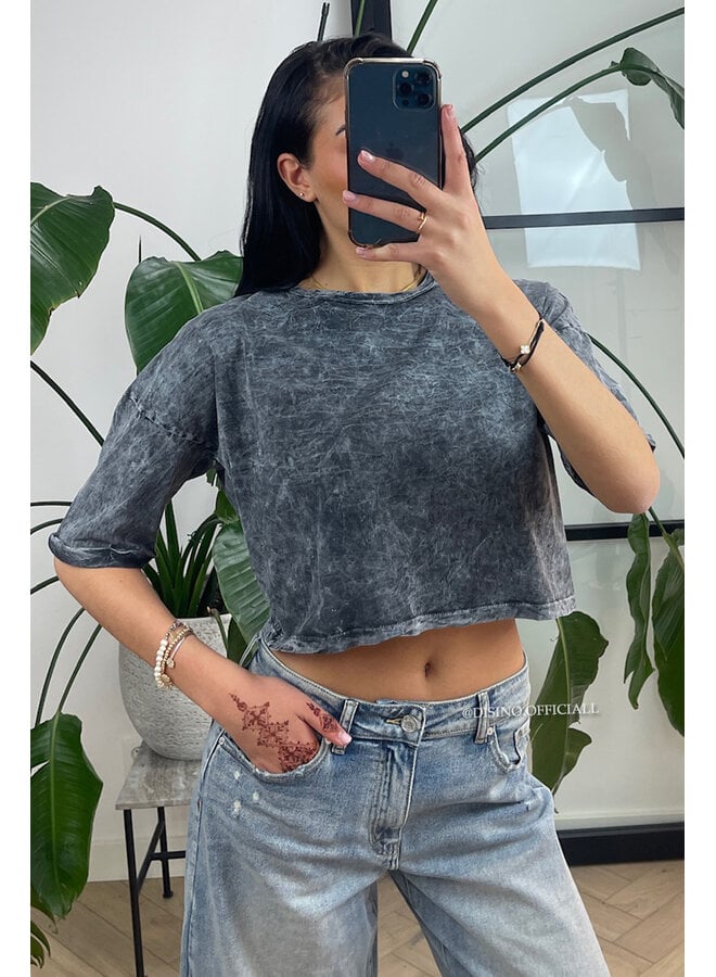 GREY - 'MARA TEE' - WHITEWASH CROPPED TEE