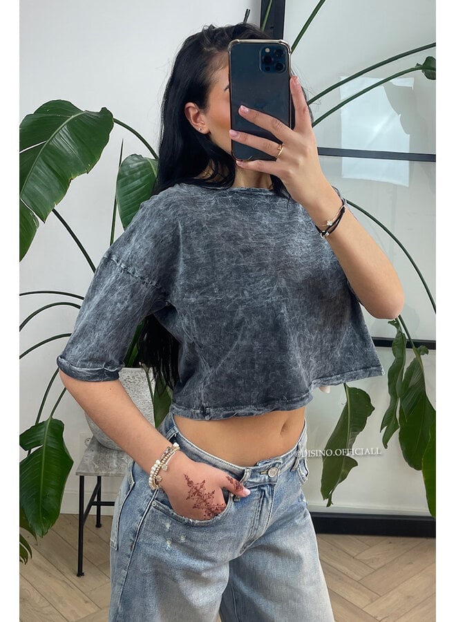 GREY - 'MARA TEE' - WHITEWASH CROPPED TEE