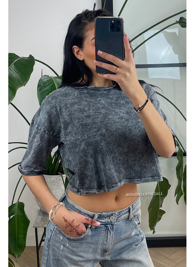 GREY - 'MARA TEE' - WHITEWASH CROPPED TEE