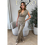 TAUPE - 'YASEMIN SET' - STRETCH SATIN LACE DETAIL TOP + PANTS SET