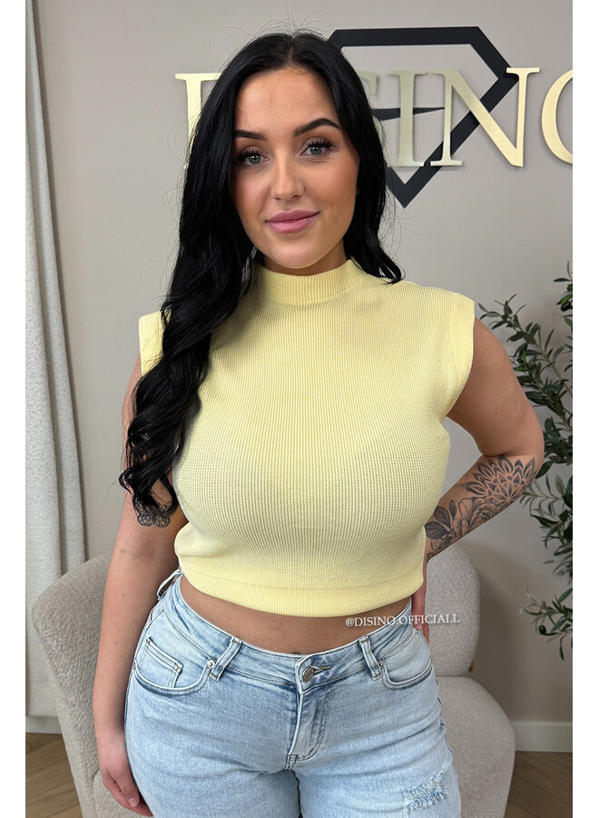 SOFT YELLOW - 'CLEO' - BOYFRIEND PUFF SHOULDER TOP