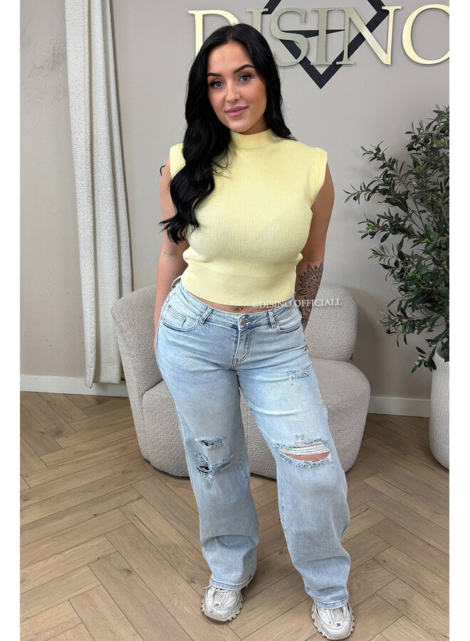 SOFT YELLOW - 'CLEO' - BOYFRIEND PUFF SHOULDER TOP