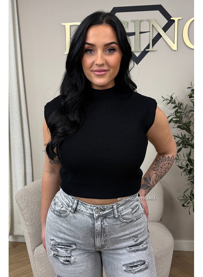 BLACK - 'CLEO' - BOYFRIEND PUFF SHOULDER TOP