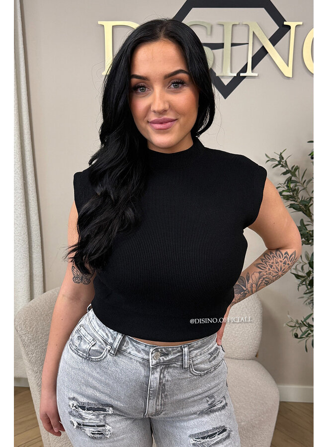 BLACK - 'CLEO' - BOYFRIEND PUFF SHOULDER TOP