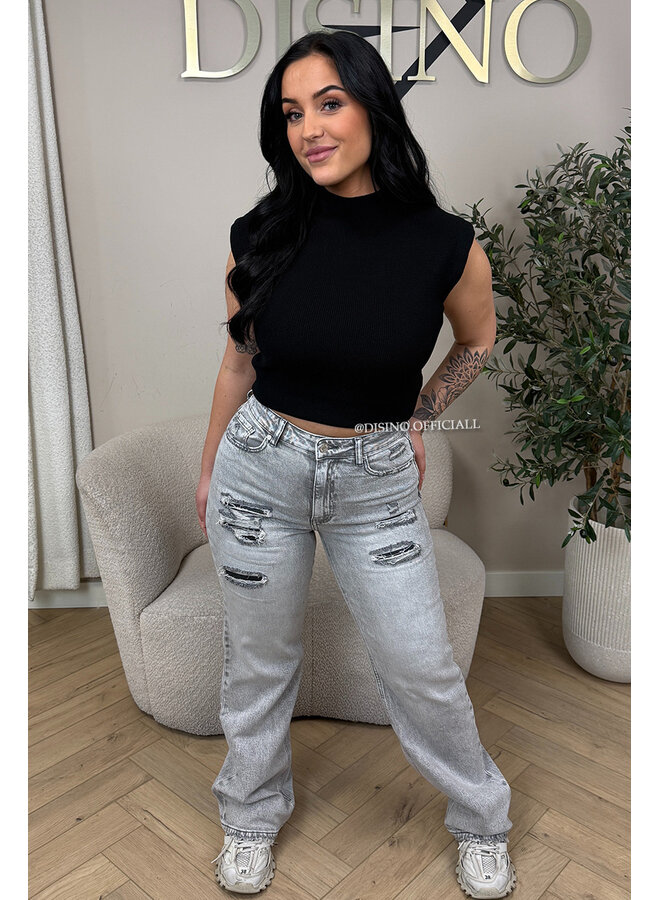 BLACK - 'CLEO' - BOYFRIEND PUFF SHOULDER TOP