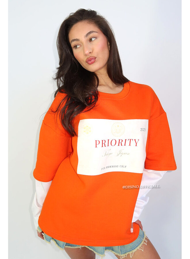 ORANGE - 'PRIORITY STAMP' - DOUBLE SLEEVE SWEATER