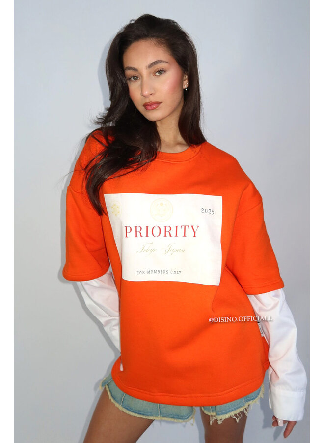 ORANGE - 'PRIORITY STAMP' - DOUBLE SLEEVE SWEATER