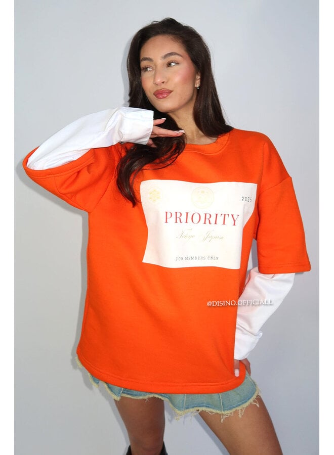 ORANGE - 'PRIORITY STAMP' - DOUBLE SLEEVE SWEATER