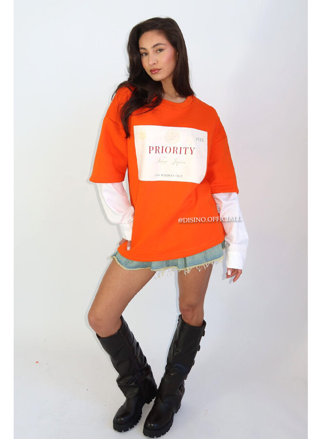 ORANGE - 'PRIORITY STAMP' - DOUBLE SLEEVE SWEATER