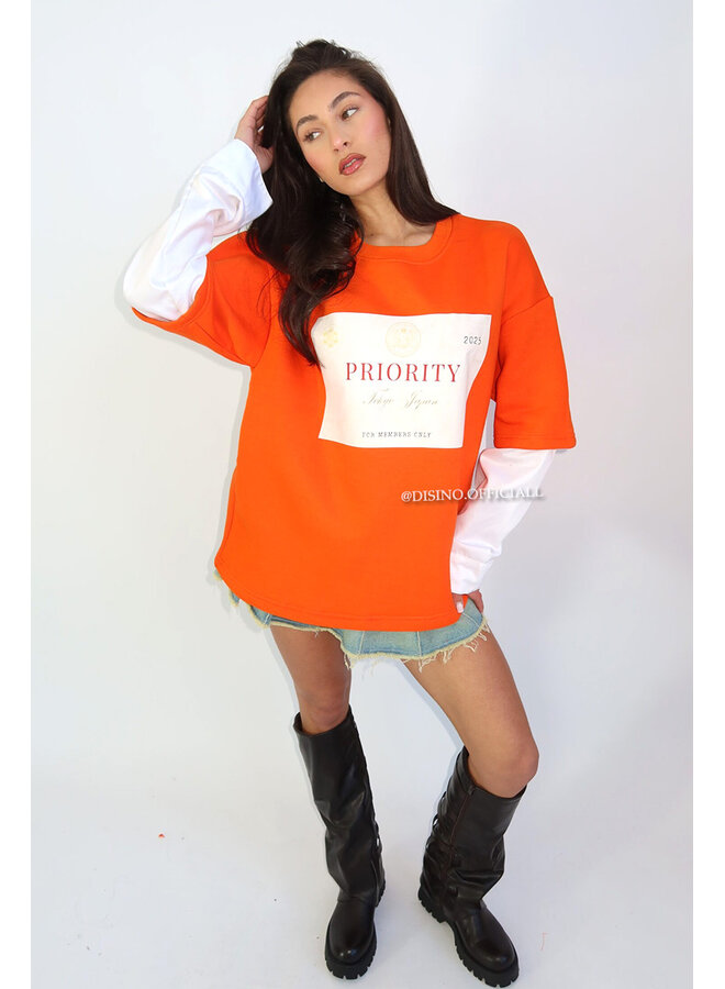 ORANGE - 'PRIORITY STAMP' - DOUBLE SLEEVE SWEATER
