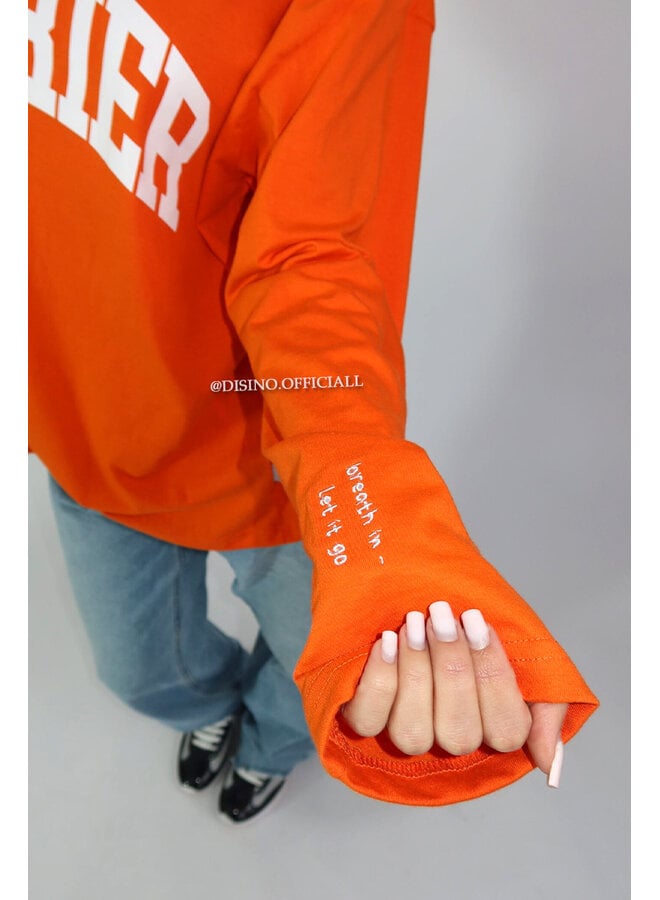 ORANGE - 'WORRIER LONGSLEEVE' - OVERSIZED PRIORITY LONGSLEEVE TEE