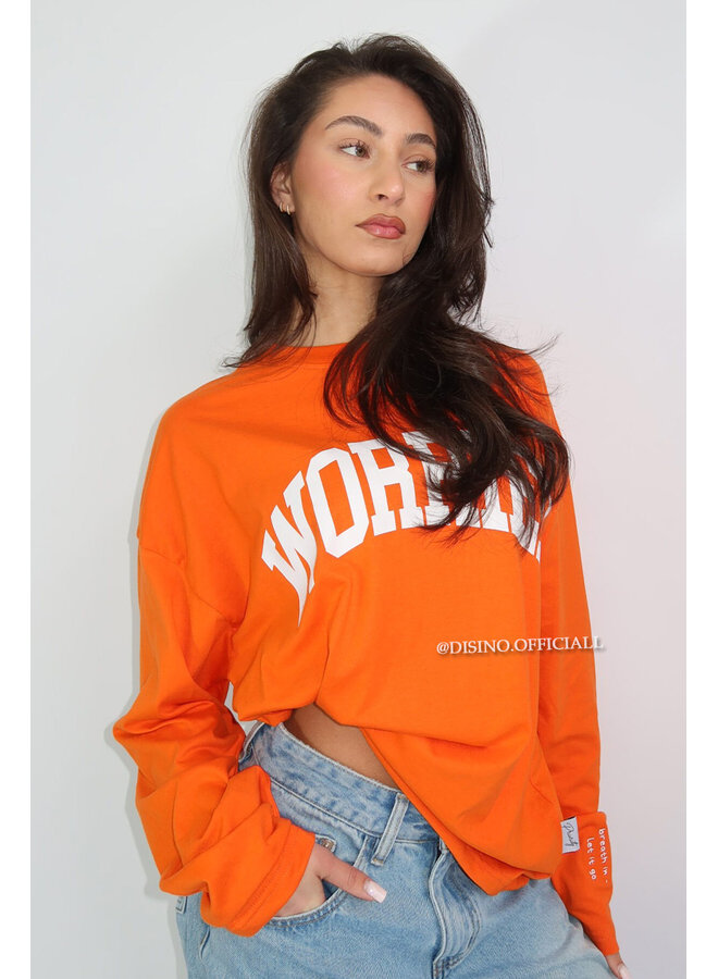ORANGE - 'WORRIER LONGSLEEVE' - OVERSIZED PRIORITY LONGSLEEVE TEE