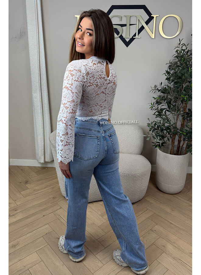 WHITE - 'ABBENY TOP' - BELL SLEEVE LACE TOP + TOP INSIDE