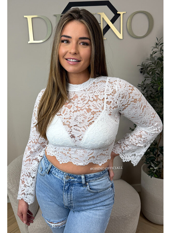 WHITE - 'ABBENY TOP' - BELL SLEEVE LACE TOP + TOP INSIDE