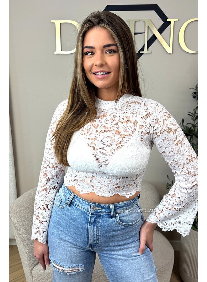 WHITE - 'ABBENY TOP' - BELL SLEEVE LACE TOP + TOP INSIDE