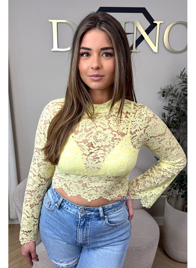 YELLOW - 'ABBENY TOP' - BELL SLEEVE LACE TOP + TOP INSIDE