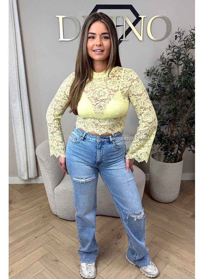 YELLOW - 'ABBENY TOP' - BELL SLEEVE LACE TOP + TOP INSIDE