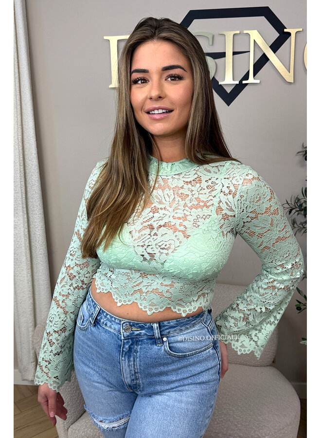 MINT GREEN - 'ABBENY TOP' - BELL SLEEVE LACE TOP + TOP INSIDE