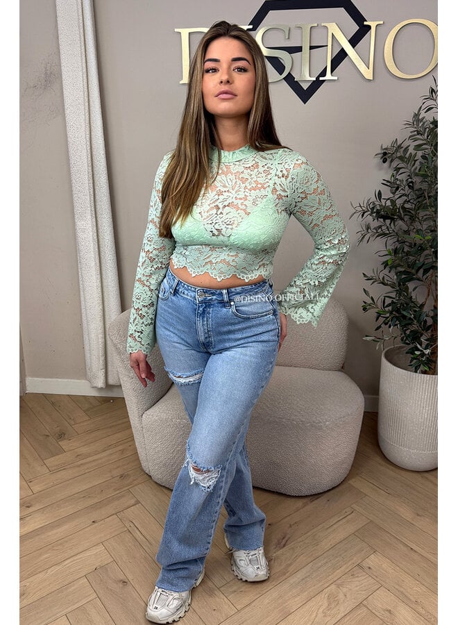 MINT GREEN - 'ABBENY TOP' - BELL SLEEVE LACE TOP + TOP INSIDE