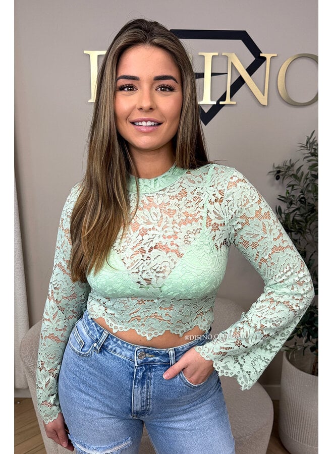 MINT GREEN - 'ABBENY TOP' - BELL SLEEVE LACE TOP + TOP INSIDE