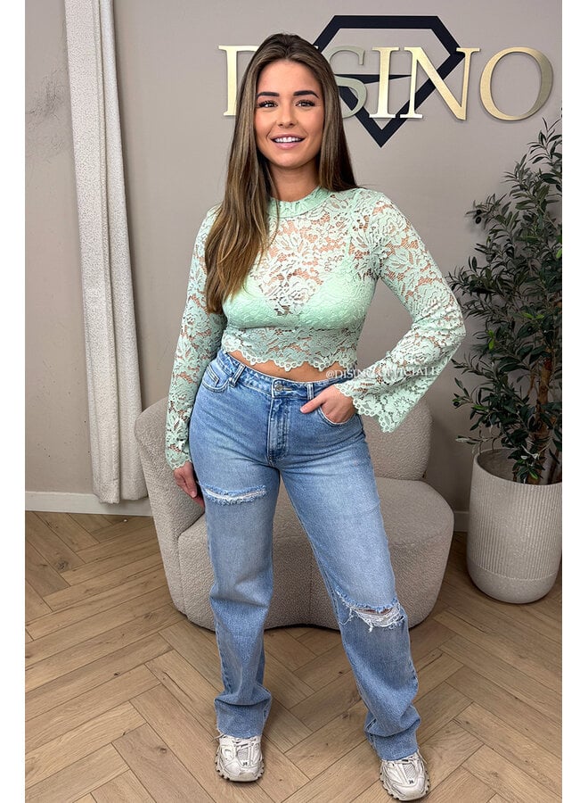 MINT GREEN - 'ABBENY TOP' - BELL SLEEVE LACE TOP + TOP INSIDE