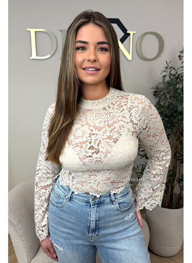 BEIGE - 'ABBENY TOP' - BELL SLEEVE LACE TOP + TOP INSIDE