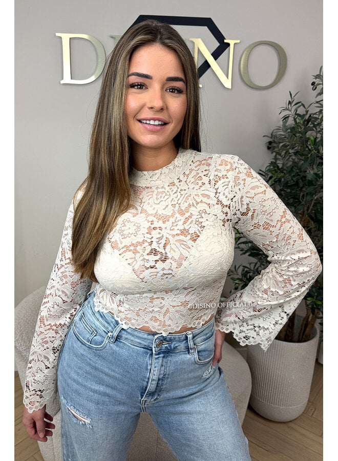 BEIGE - 'ABBENY TOP' - BELL SLEEVE LACE TOP + TOP INSIDE