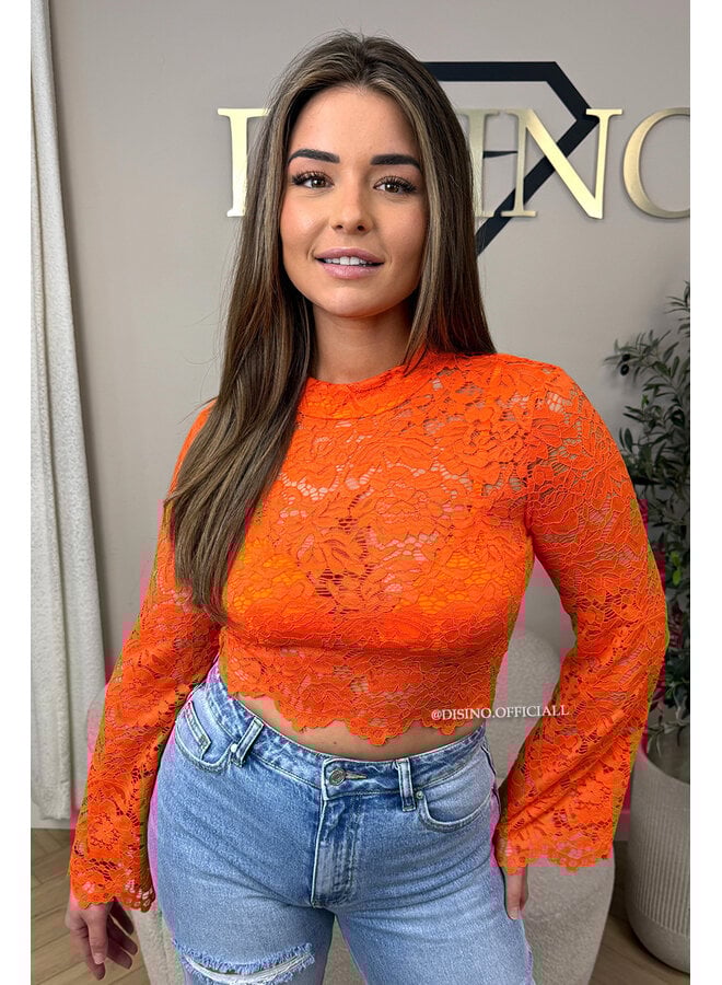 ORANGE - 'ABBENY TOP' - BELL SLEEVE LACE TOP + TOP INSIDE