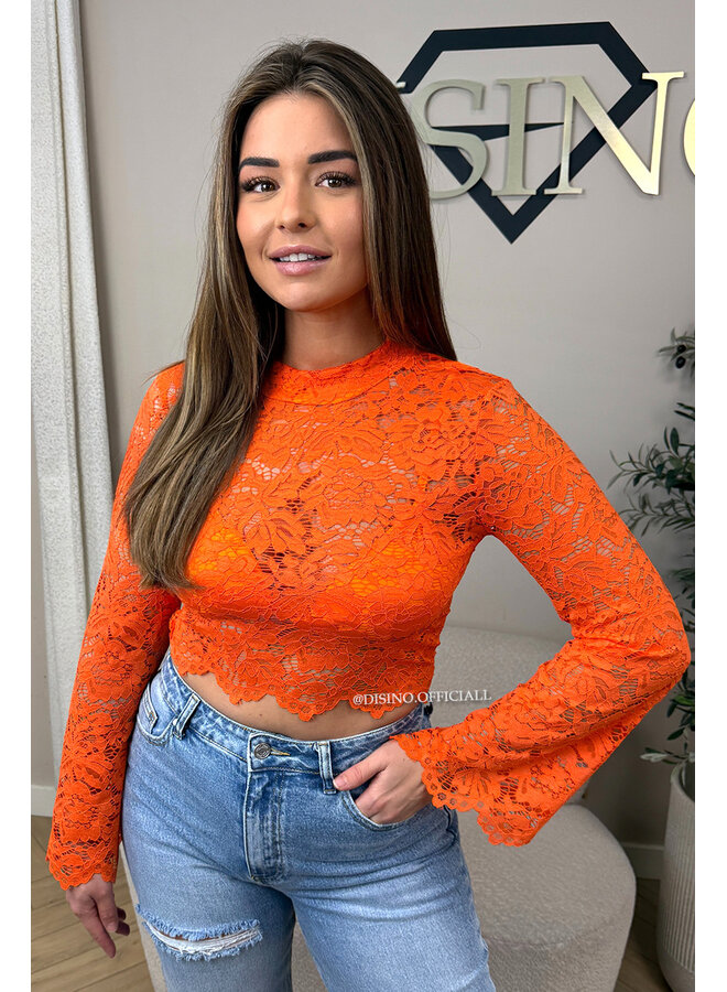 ORANGE - 'ABBENY TOP' - BELL SLEEVE LACE TOP + TOP INSIDE