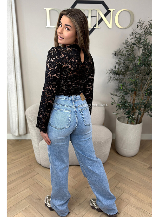 BLACK - 'ABBENY TOP' - BELL SLEEVE LACE TOP + TOP INSIDE