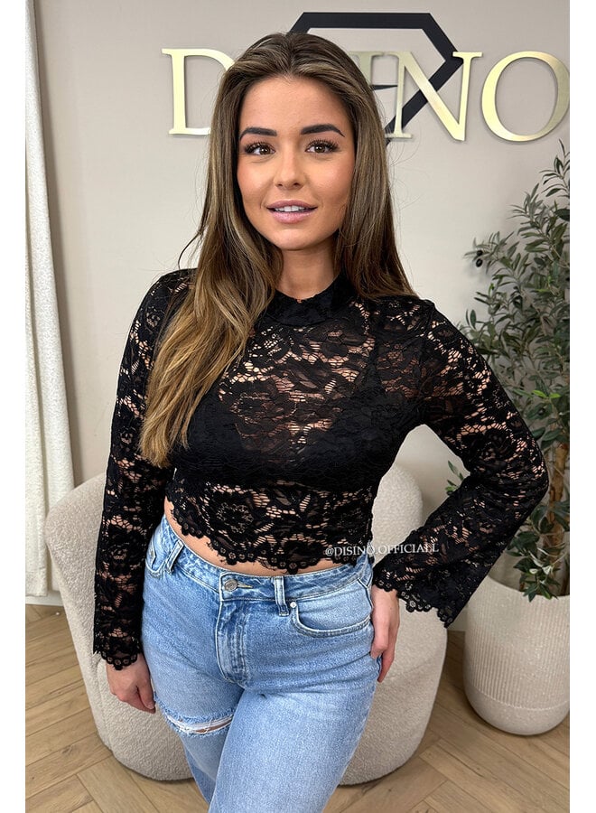 BLACK - 'ABBENY TOP' - BELL SLEEVE LACE TOP + TOP INSIDE