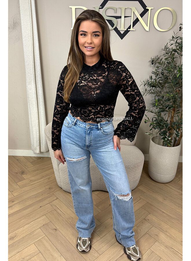 BLACK - 'ABBENY TOP' - BELL SLEEVE LACE TOP + TOP INSIDE