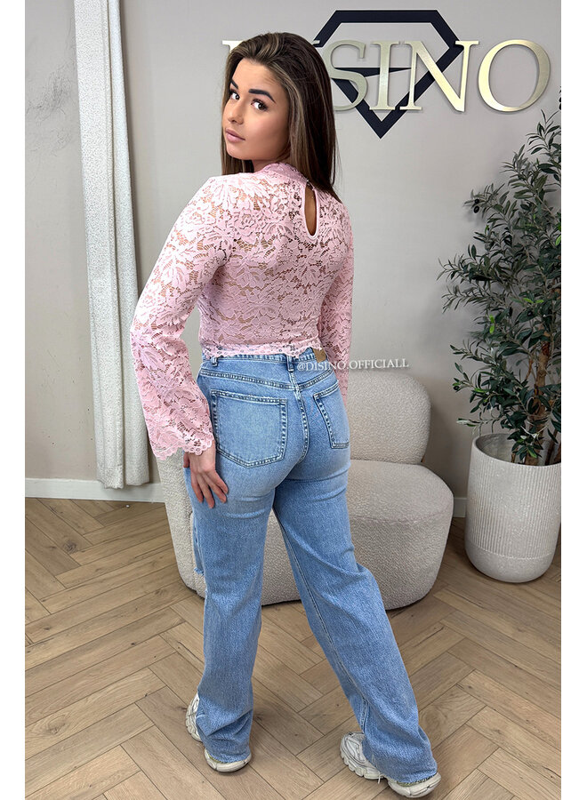 PINK - 'ABBENY TOP' - BELL SLEEVE LACE TOP + TOP INSIDE