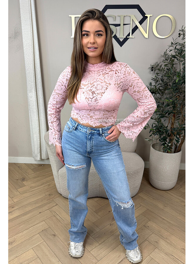 PINK - 'ABBENY TOP' - BELL SLEEVE LACE TOP + TOP INSIDE