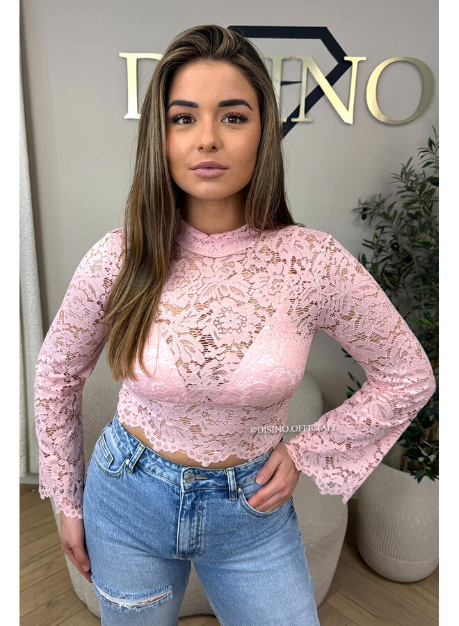 PINK - 'ABBENY TOP' - BELL SLEEVE LACE TOP + TOP INSIDE