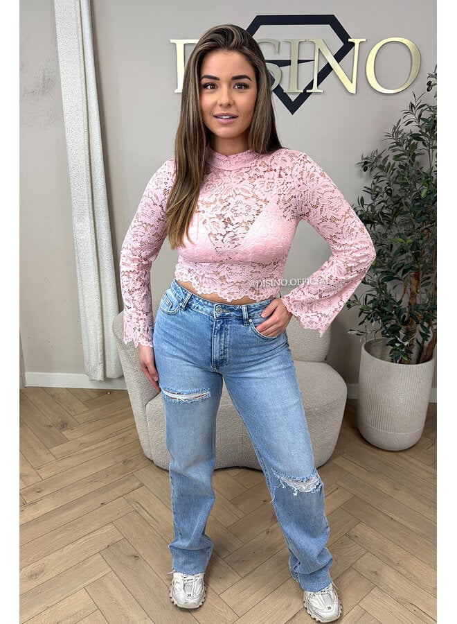 PINK - 'ABBENY TOP' - BELL SLEEVE LACE TOP + TOP INSIDE