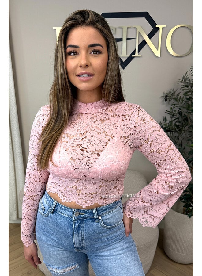 PINK - 'ABBENY TOP' - BELL SLEEVE LACE TOP + TOP INSIDE